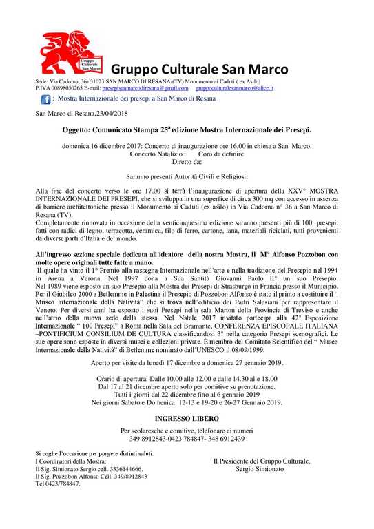 25^ Mostra Internazionale dei Presepi di san Marco di Resana